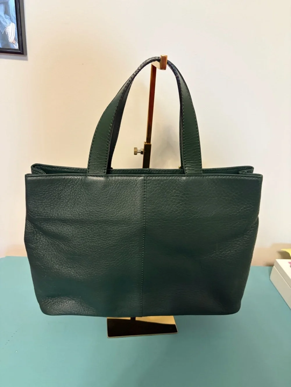 Burberry Dark Green Leather Tote with Gold Hardware - Picture 4 of 13